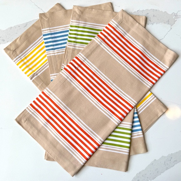 Pottery Barn French Stripe Summertime Organic Cotton Napkins - Set of 4 - Picture 1 of 11